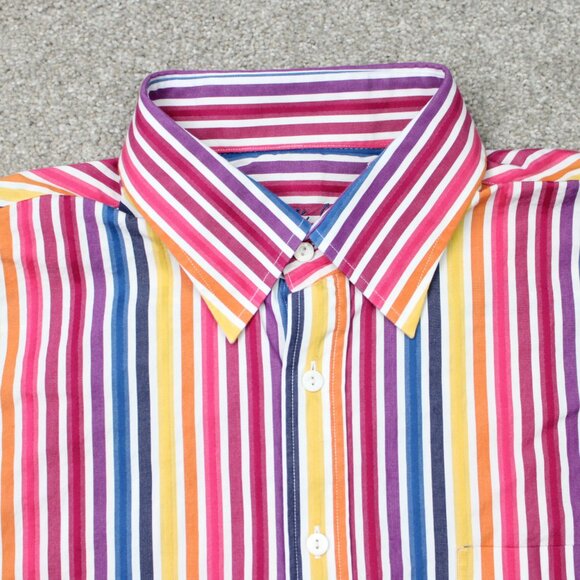 Bugatchi Uomo Shirt Mens 2XL XXL Red/Pink/Yellow Striped Cotton Long Sleeve - Picture 3 of 12
